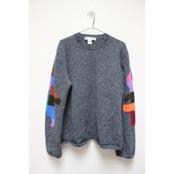 Comme des Garcons Gray Colorful Teddy Bear Knitted Wool Pullover Sweater Large - Picture 1 of 5